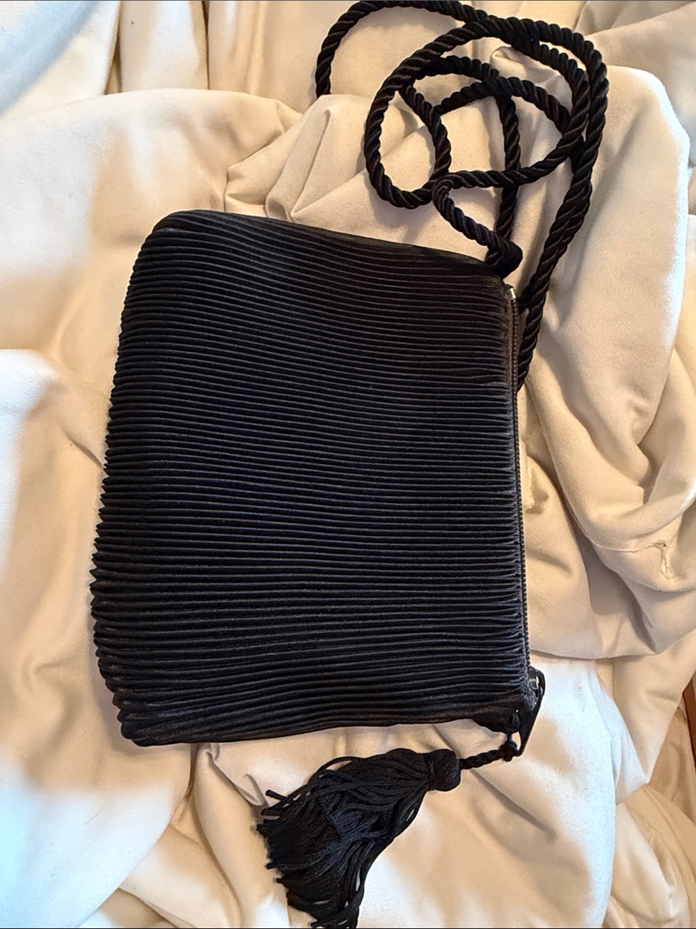 Claire’s Black Ribbed rare Crossbody Bag with Tassel purse bag